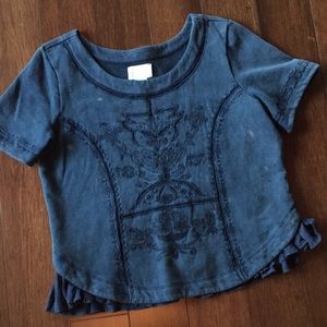 Anthro Blue Embroidered Top